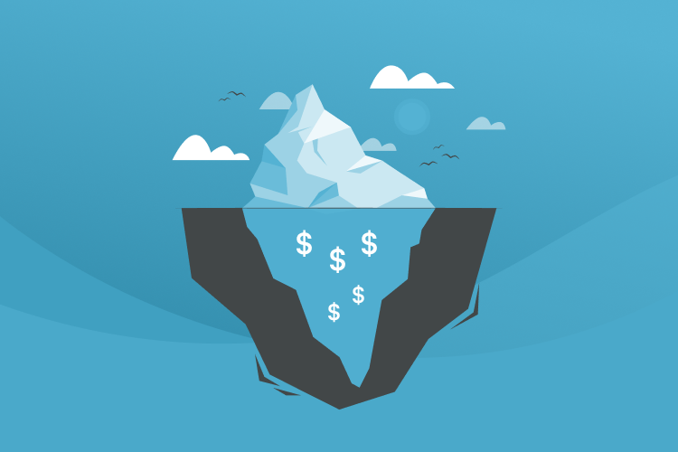The hidden costs of free scheduling software, image of an iceberg with dollar signs
